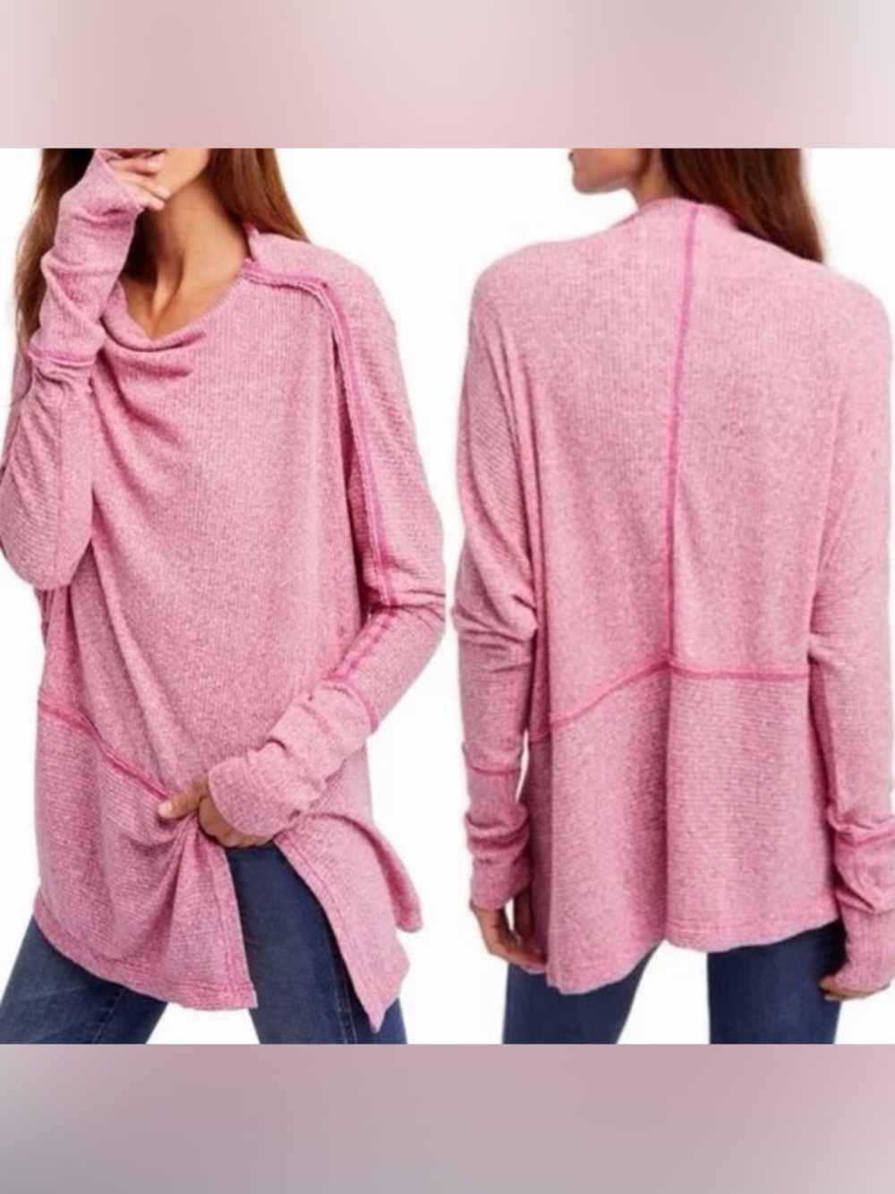 Free People We The Free Londontown Cowl Neck Thermal Top Pink Space Dye